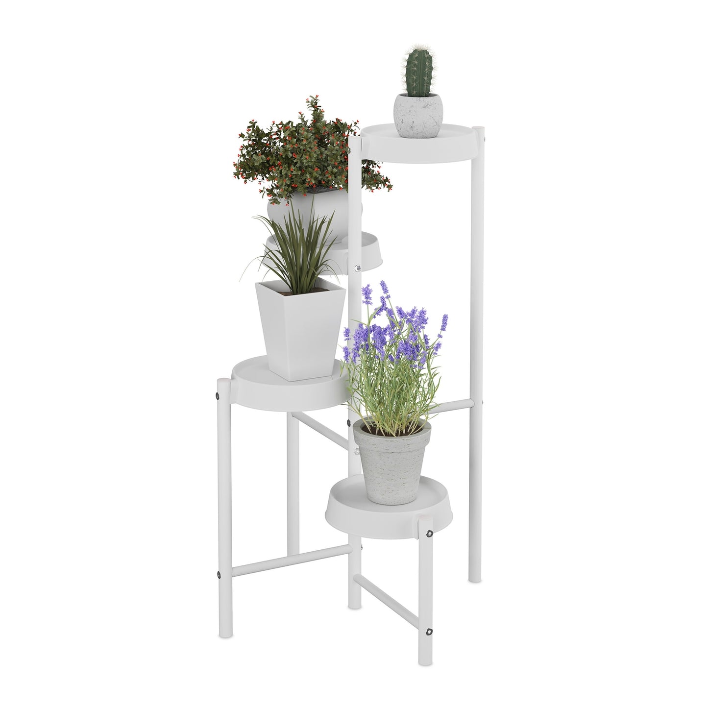 Plant Stand with Round Metal & Plastic Shelves
