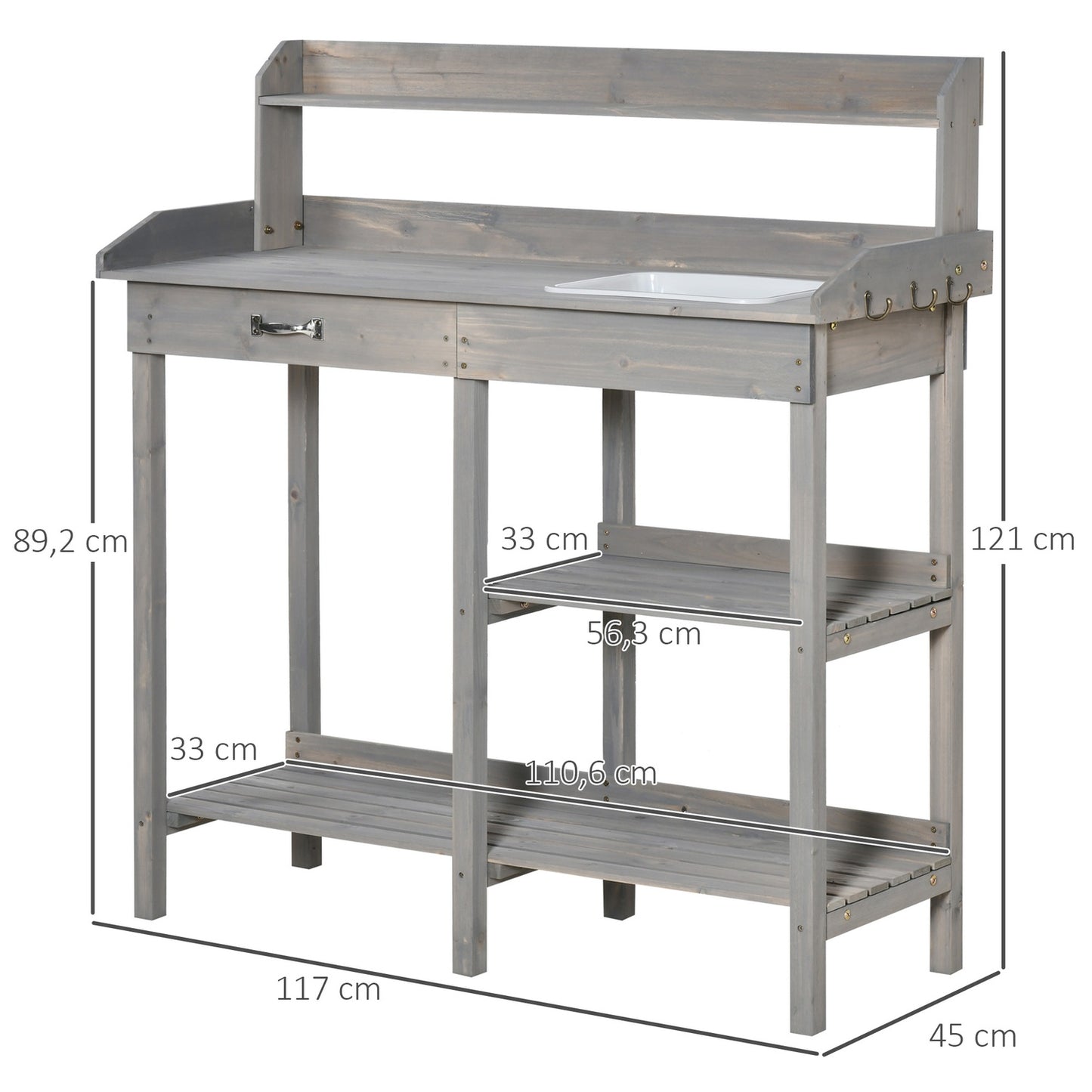 Garden table with tub for flowers, Gray 117×45×121 cm