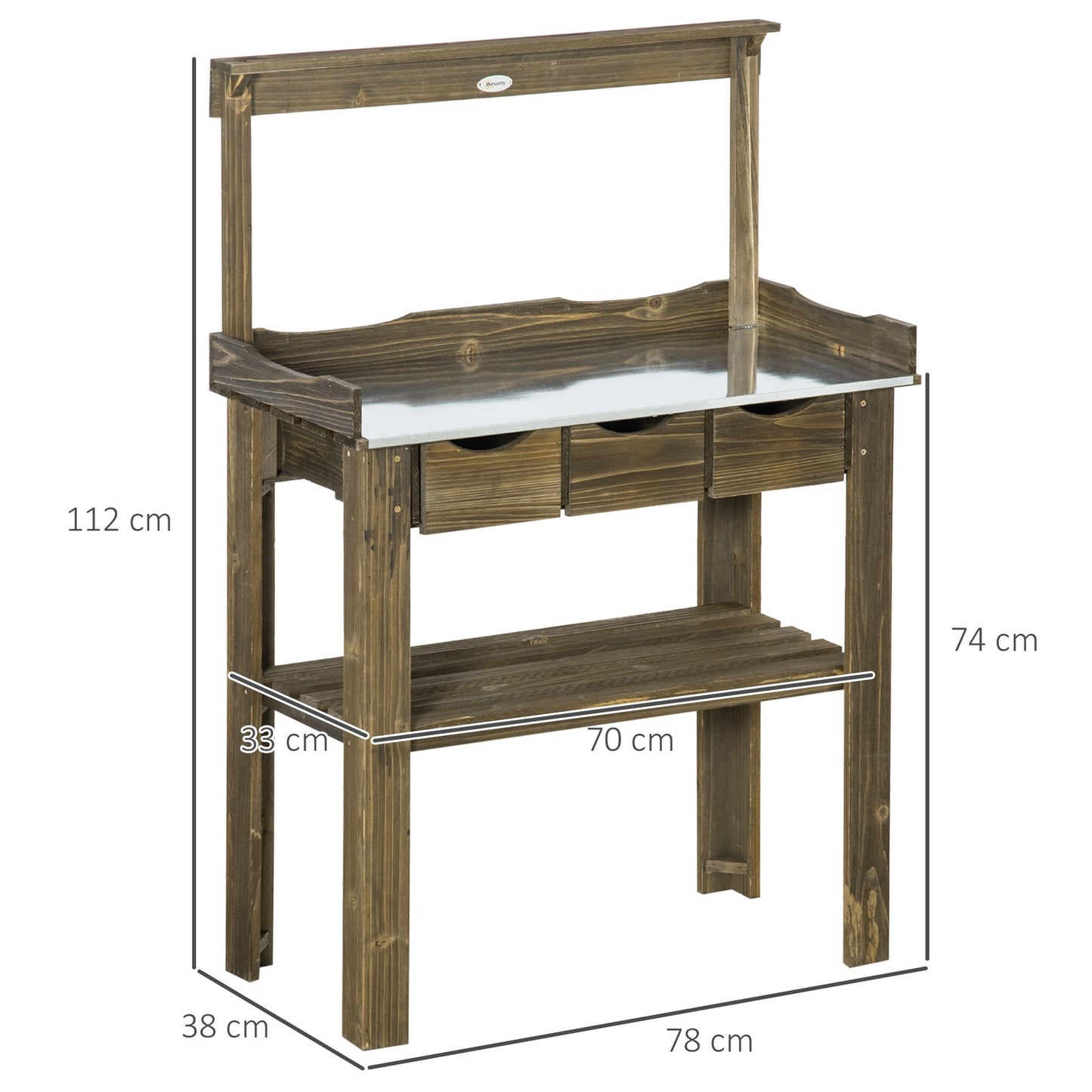 Garden table with 3 drawers & hooks, 78x38x112 cm
