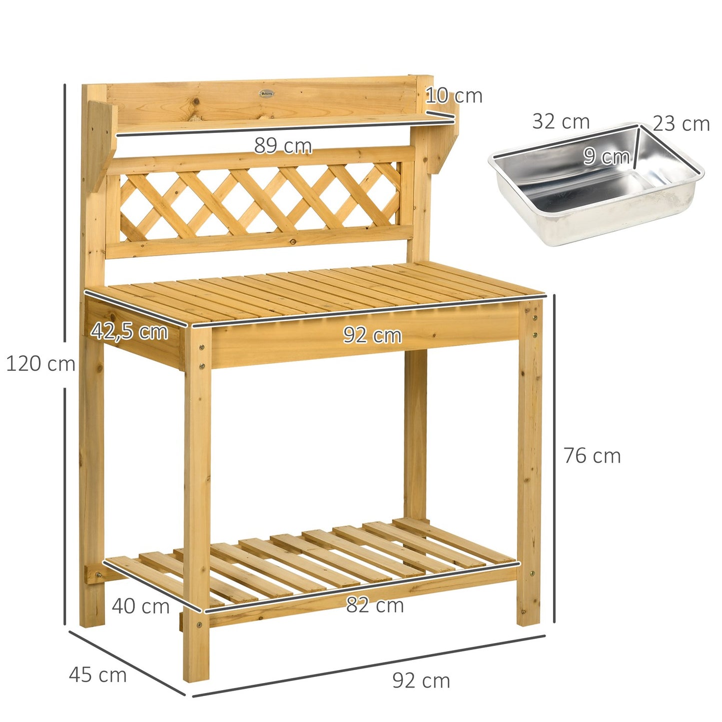 Extendable wooden garden table with sink and storage