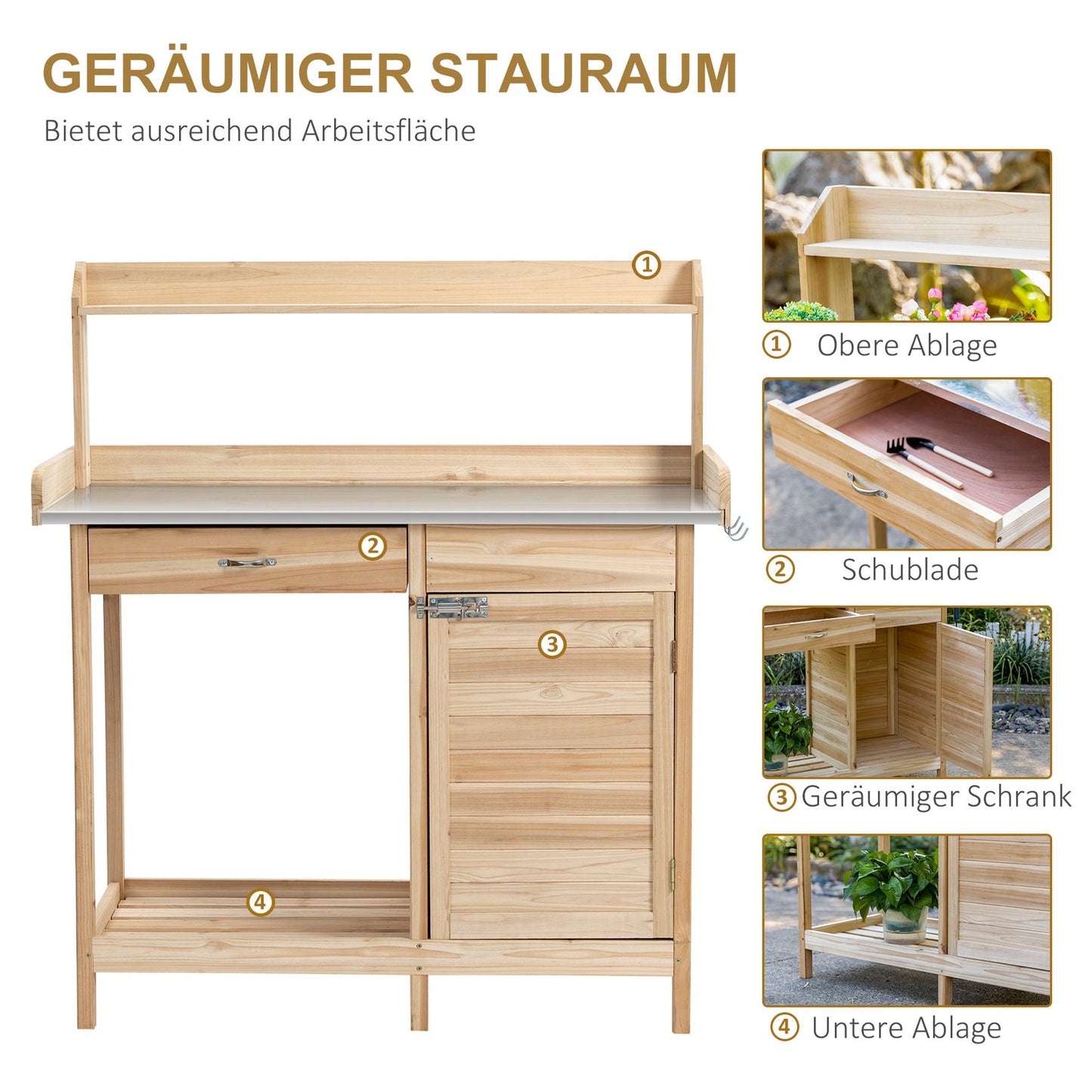 Garden planting table - galvanized sheet, box, cabinet