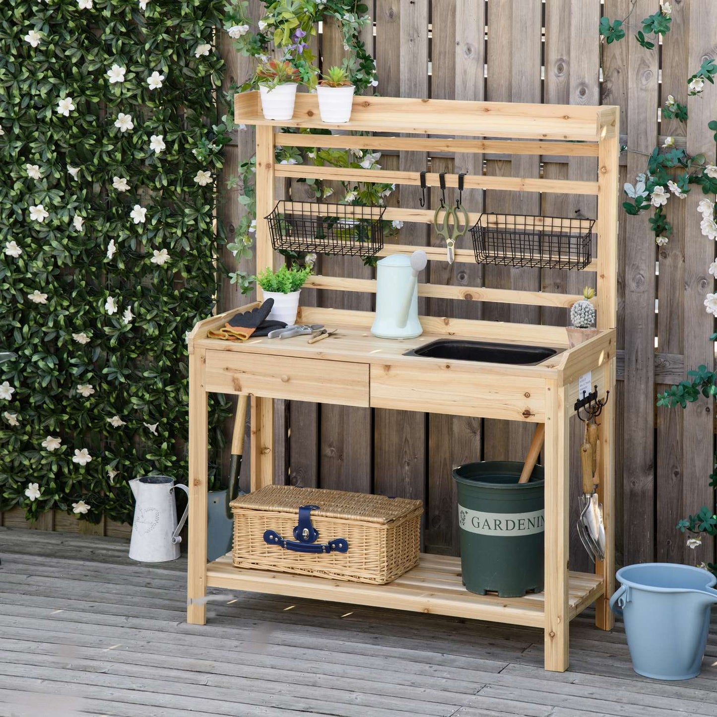 Garden table with sink, drawer and shelf, 107.5 cm