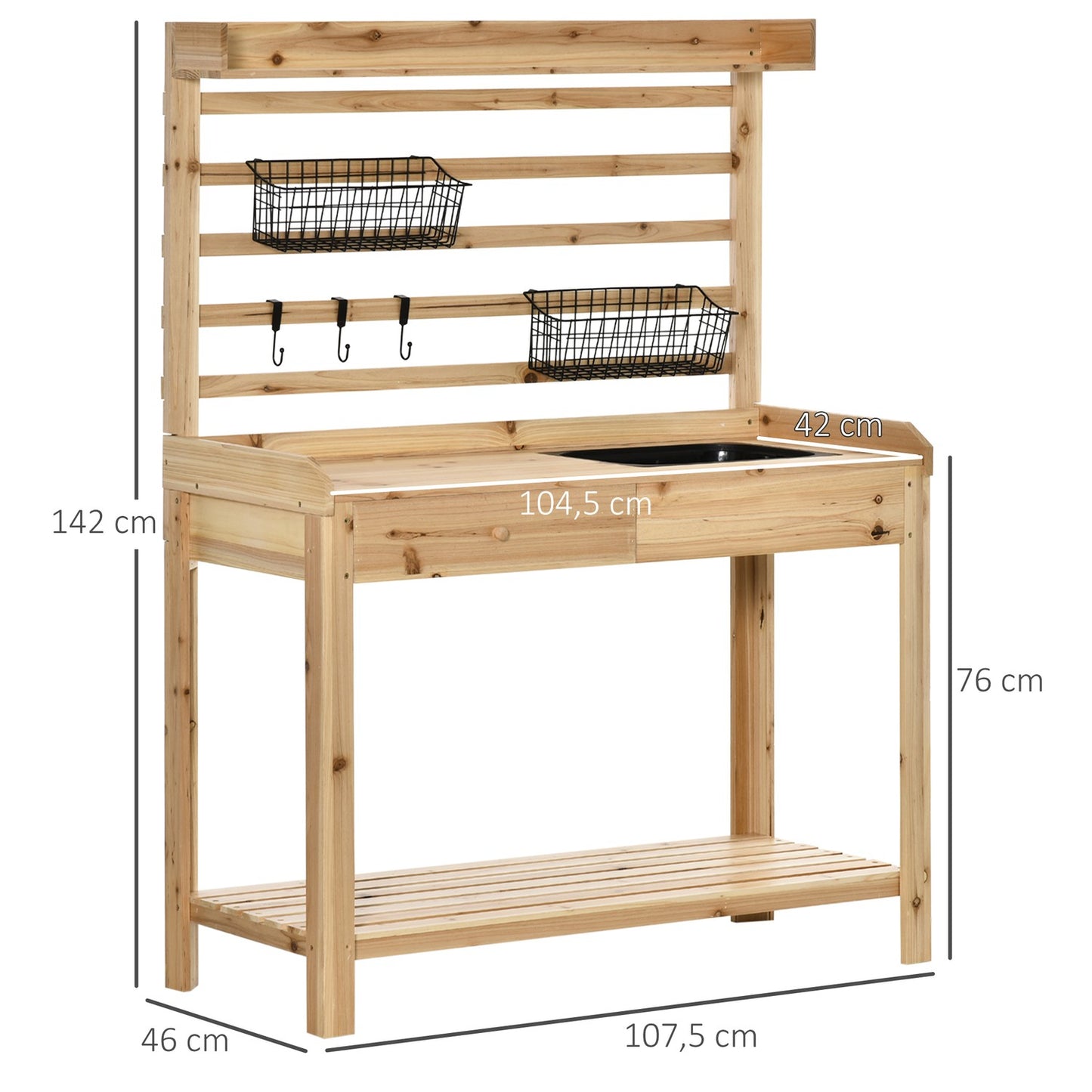 Garden table with sink, drawer and shelf, 107.5 cm