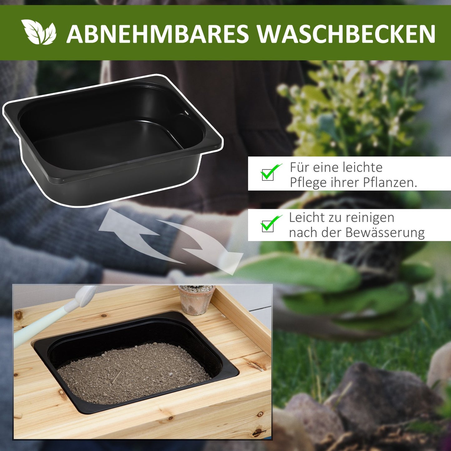 Garden table with sink, drawer and shelf, 107.5 cm