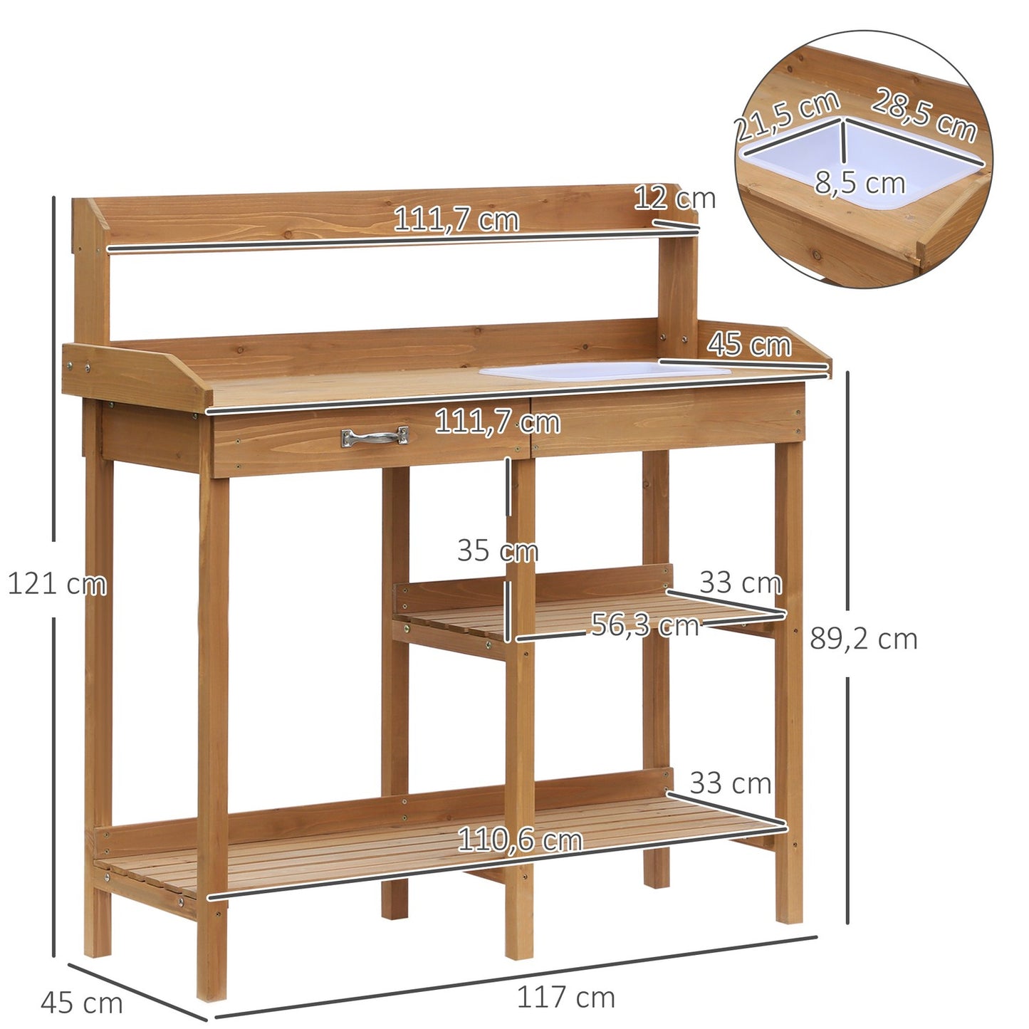 Spruce garden table with tub, 112 cm - Perfect for plant care