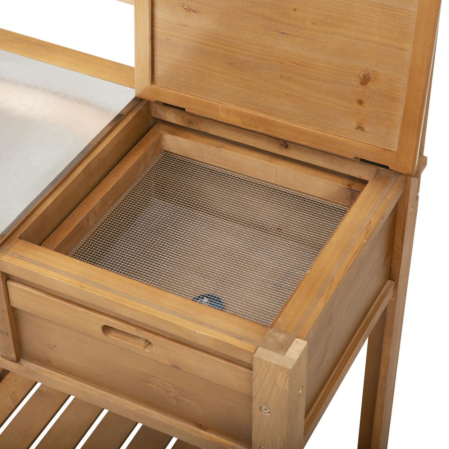 Outdoor planter table, weather resistant galvanized worktop