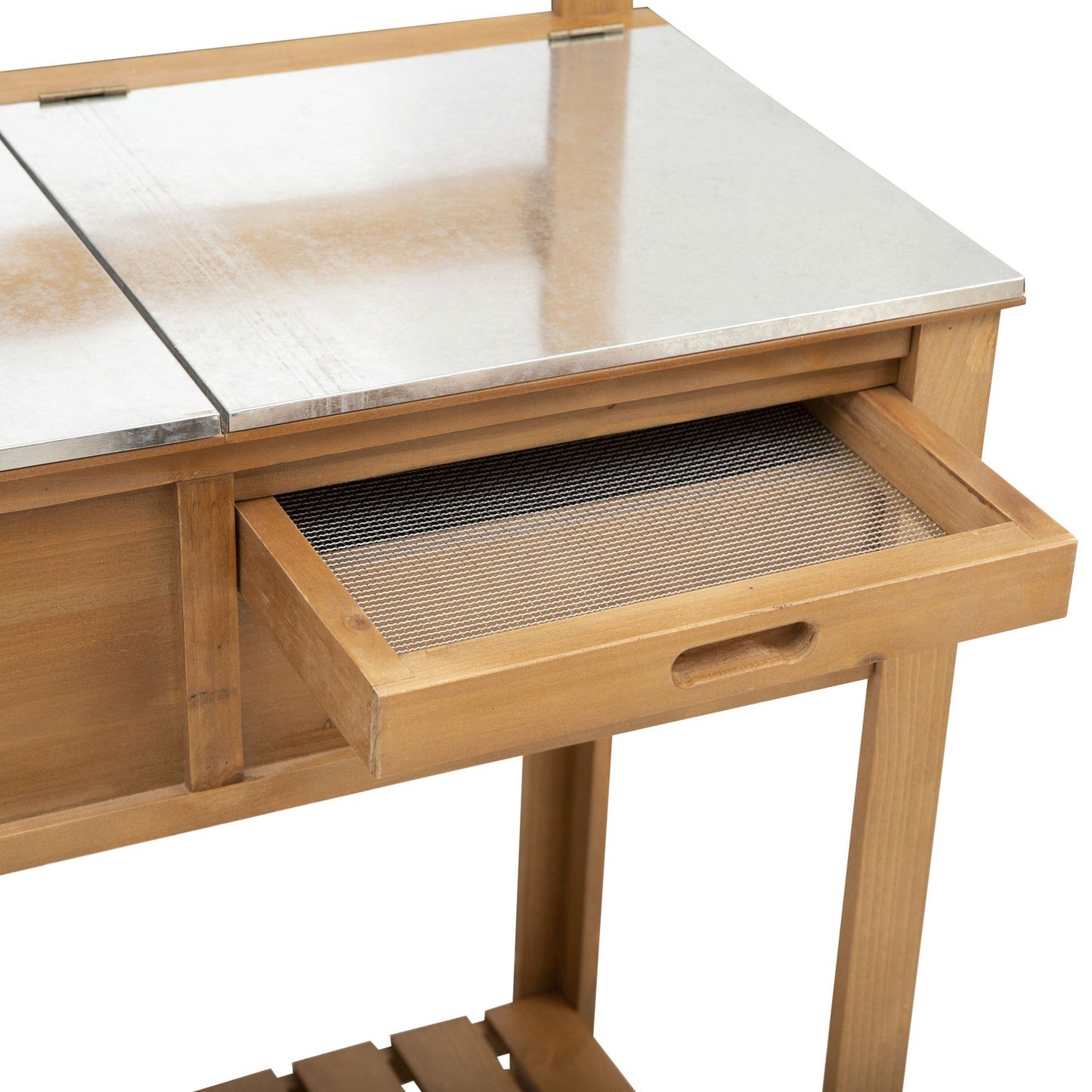 Outdoor planter table, weather resistant galvanized worktop