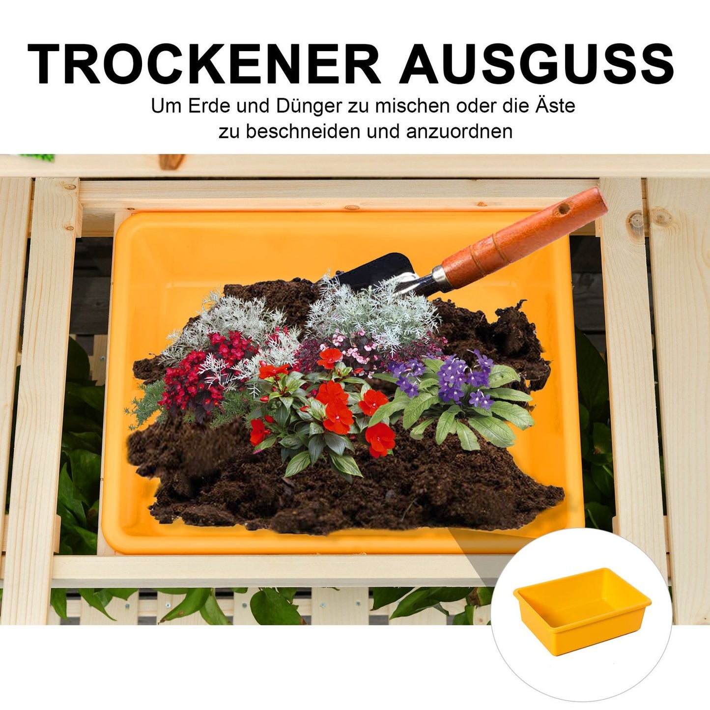 Adjustable spruce garden table with hooks - 100x40x140 cm