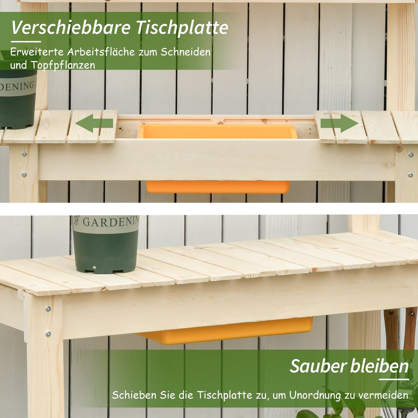 Adjustable spruce garden table with hooks - 100x40x140 cm