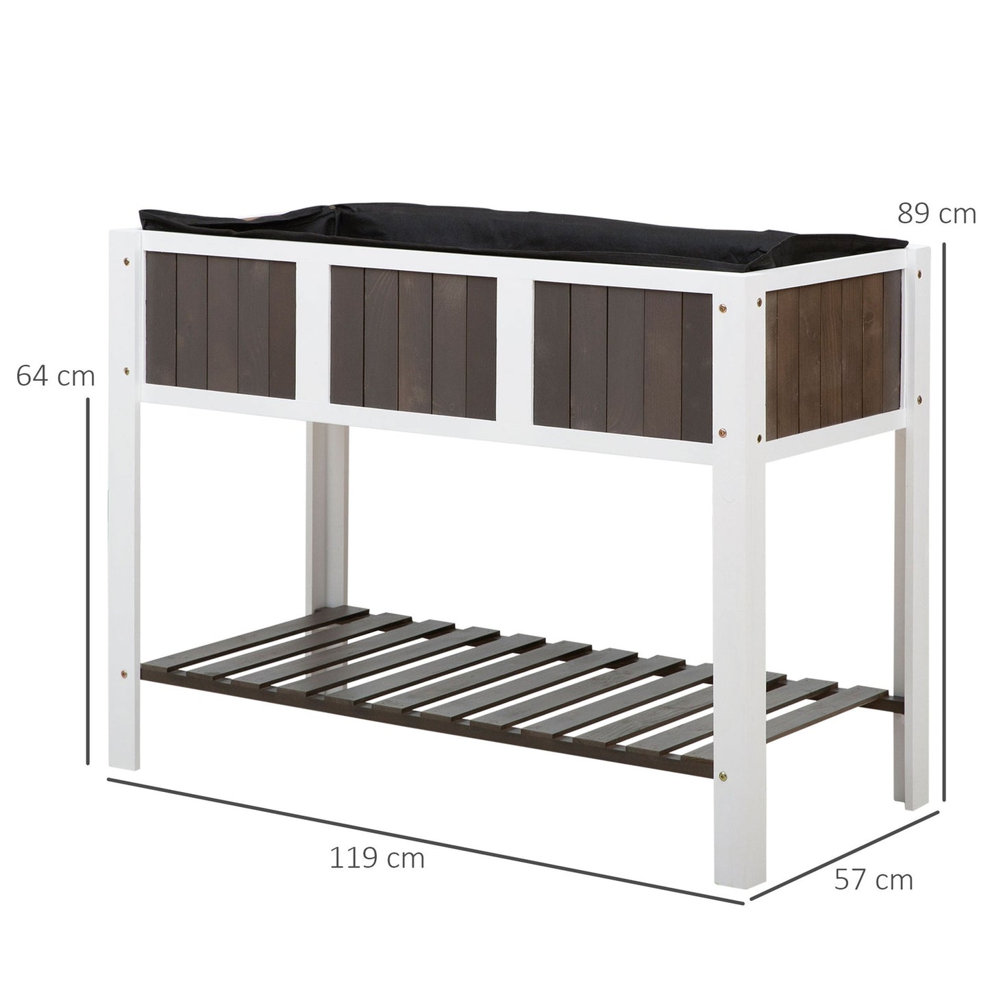 Wooden garden plant table with shelf - spruce wood, 119x57x89cm