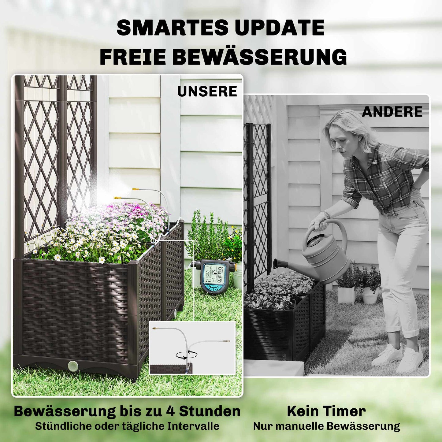 Planter Box Set with Trellis, Timer, Drainage, 80x40x136 cm