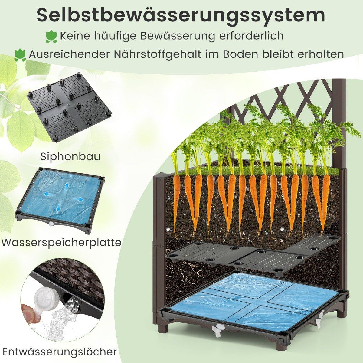 Planter Box with Trellis, Self-Watering, 40x40x140 cm