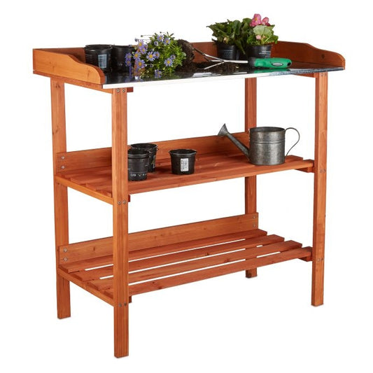 Planter table with metal plate
