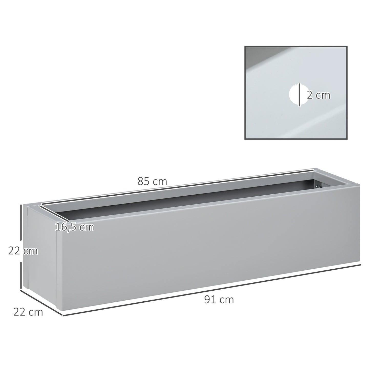 Herb pot in steel - Gray 91x22x22 cm for balcony