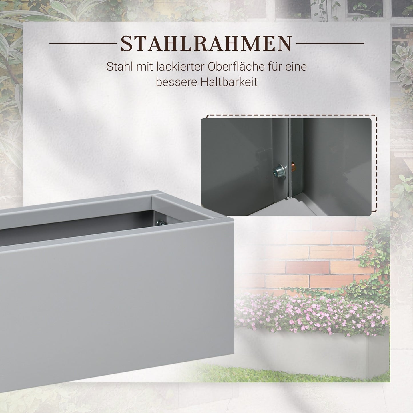 Herb pot in steel - Gray 91x22x22 cm for balcony