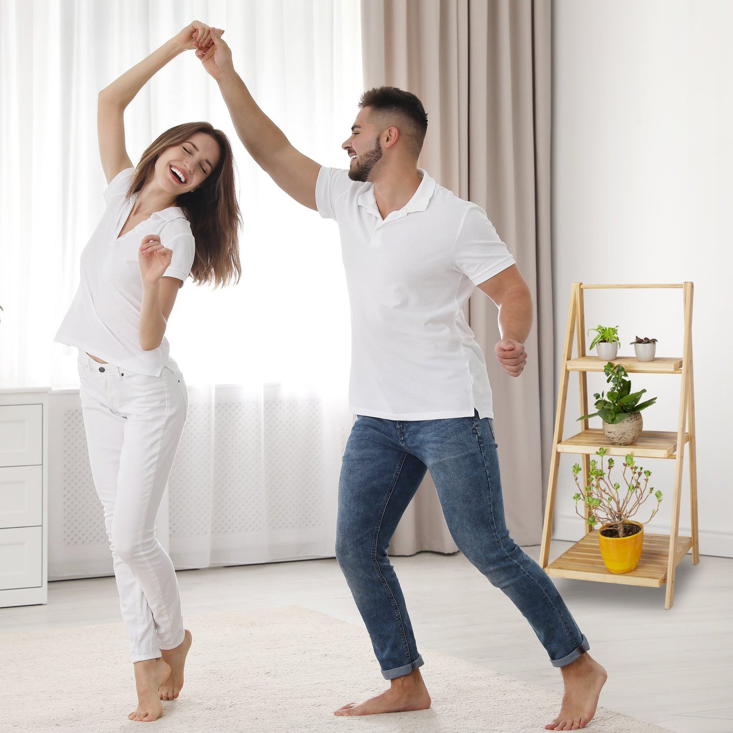 Plant shelf bamboo indoors