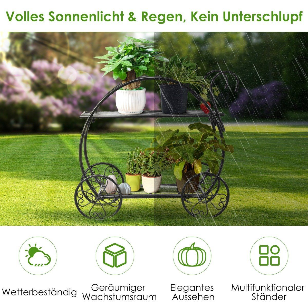 Plant shelf flower shelf 2-tier flower stand freestanding 60 x 35 x 66 cm black
