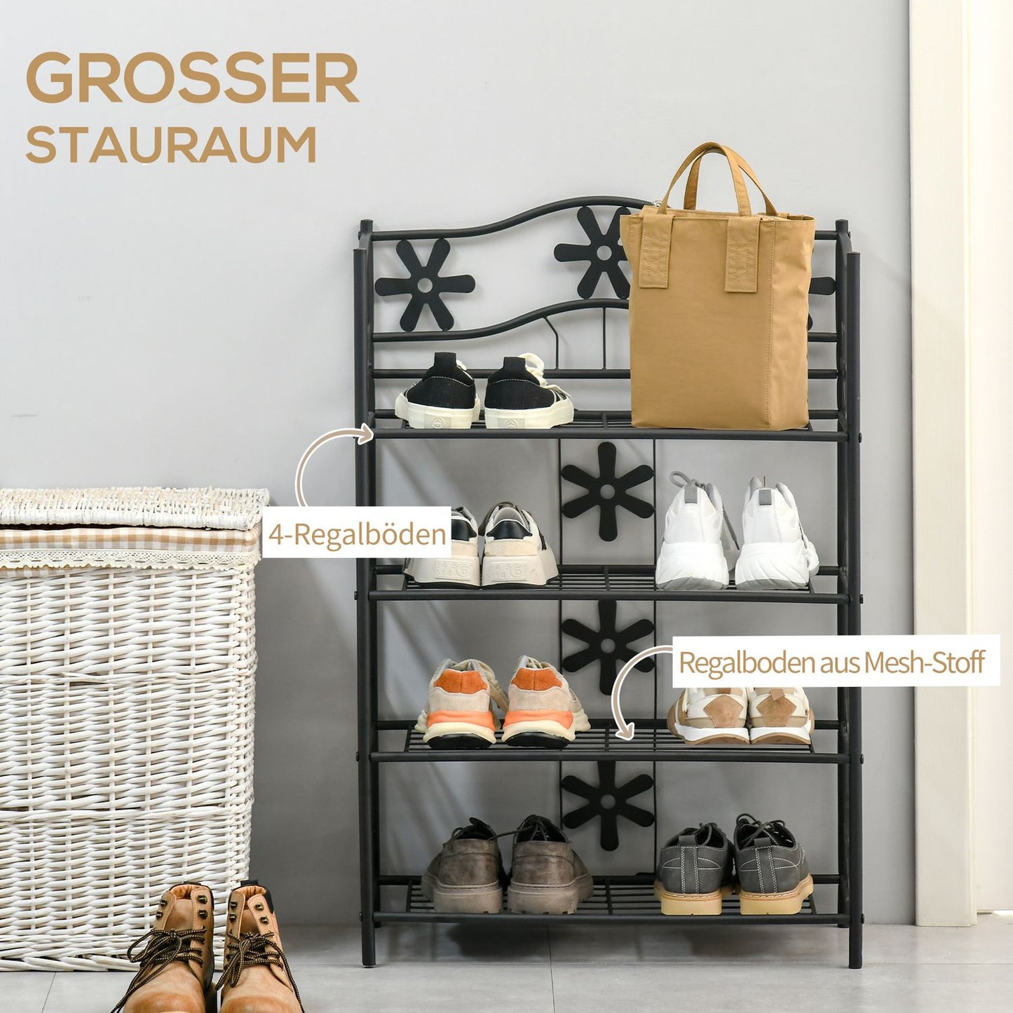 Black Metal Plant Shelf - 4 tiers, 59.5x30x92cm