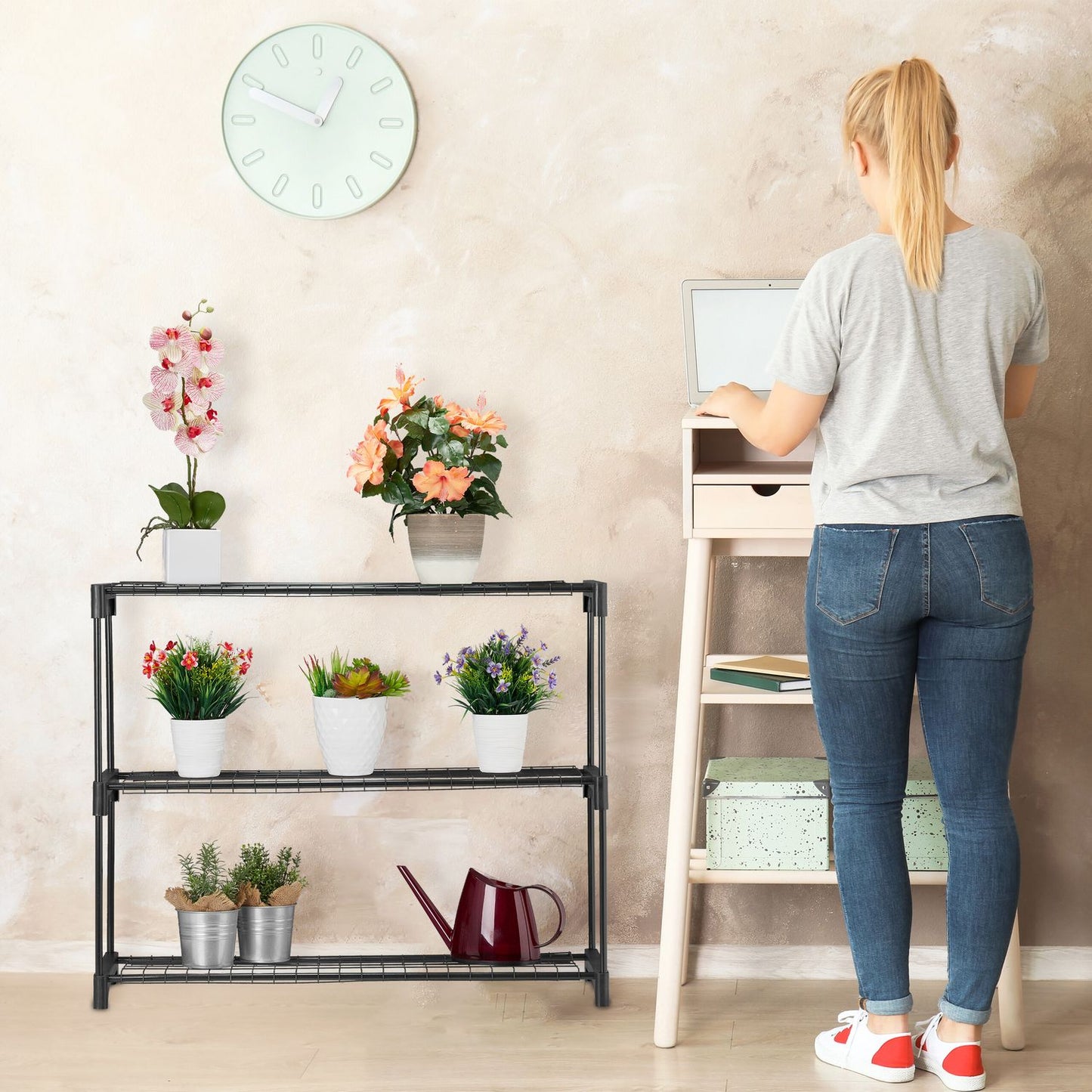 Plant shelf with 3 shelves