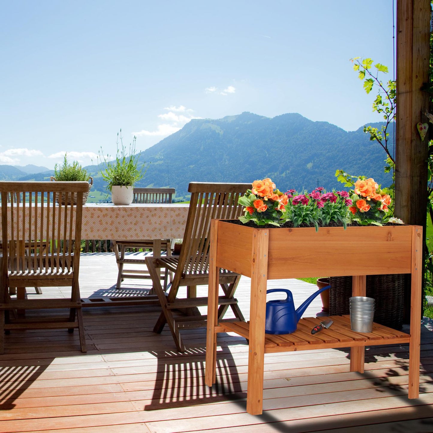 Plant shelf with growing box wood