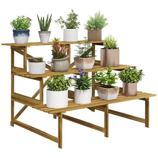 3-step spruce wood plant shelf for garden or balcony