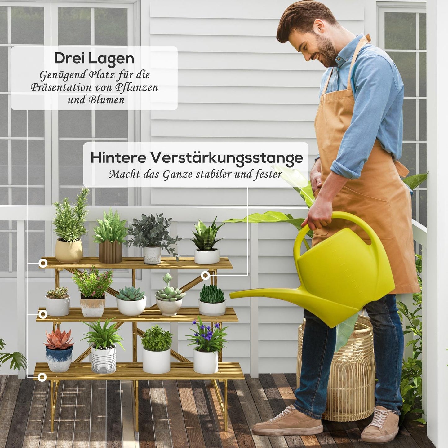 3-step spruce wood plant shelf for garden or balcony