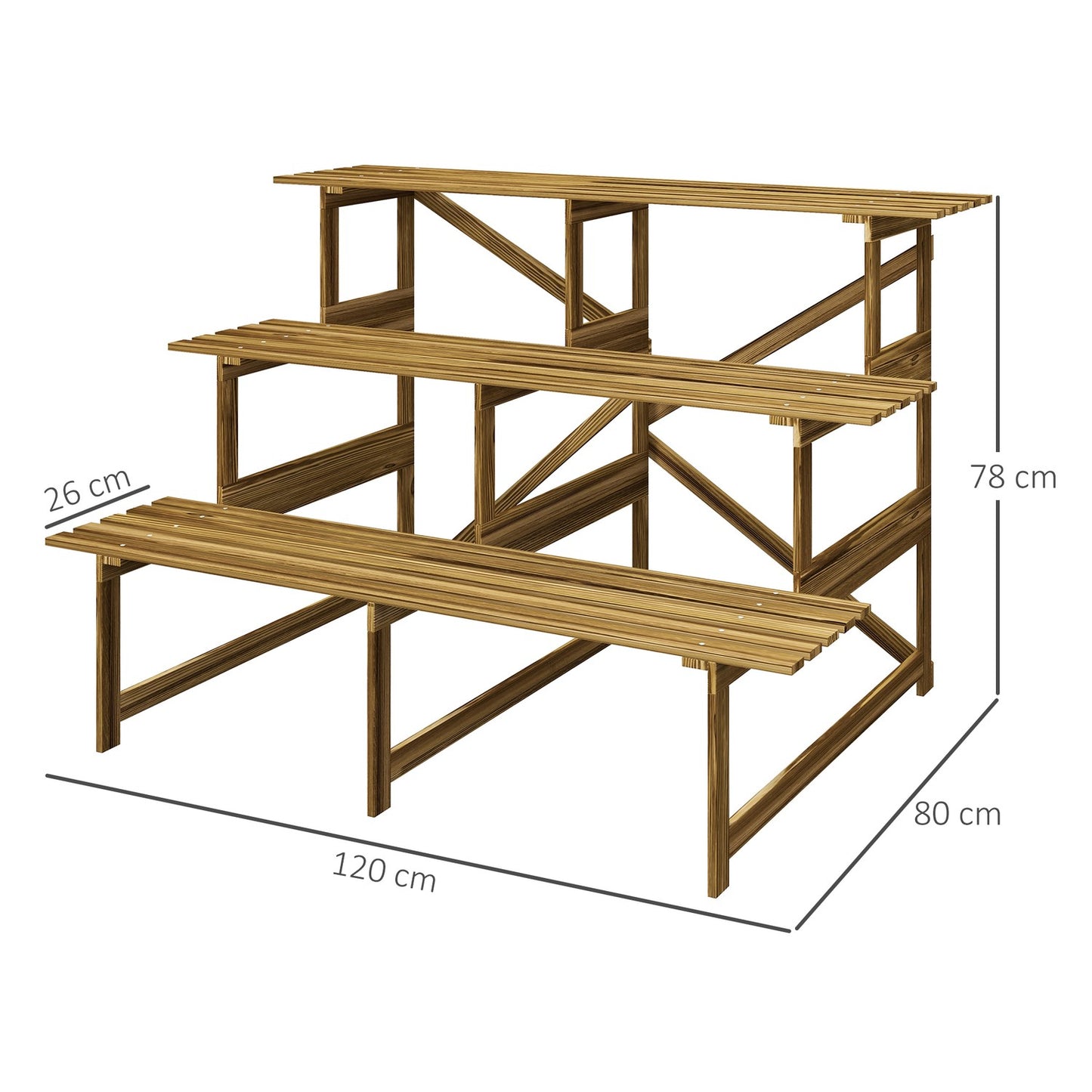 3-step spruce wood plant shelf for garden or balcony