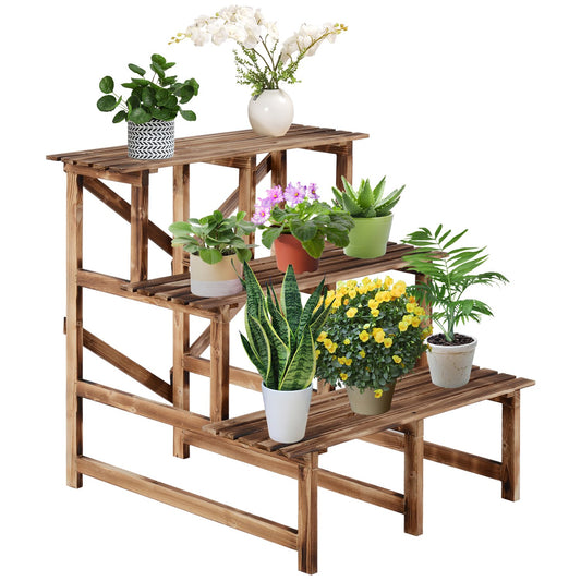 Wooden plant stand, 3-level flower shelf for garden and balcony