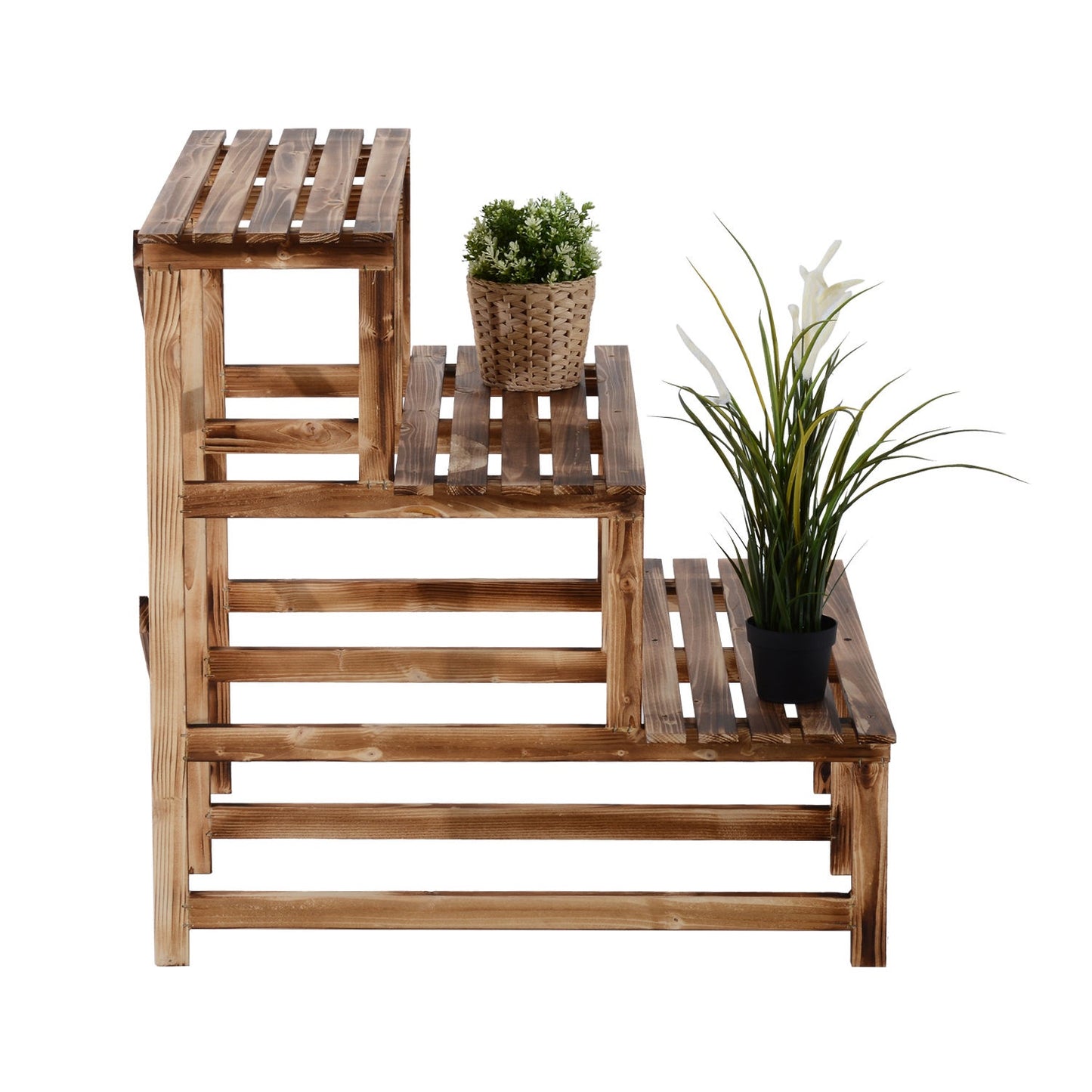 Wooden plant stand, 3-level flower shelf for garden and balcony