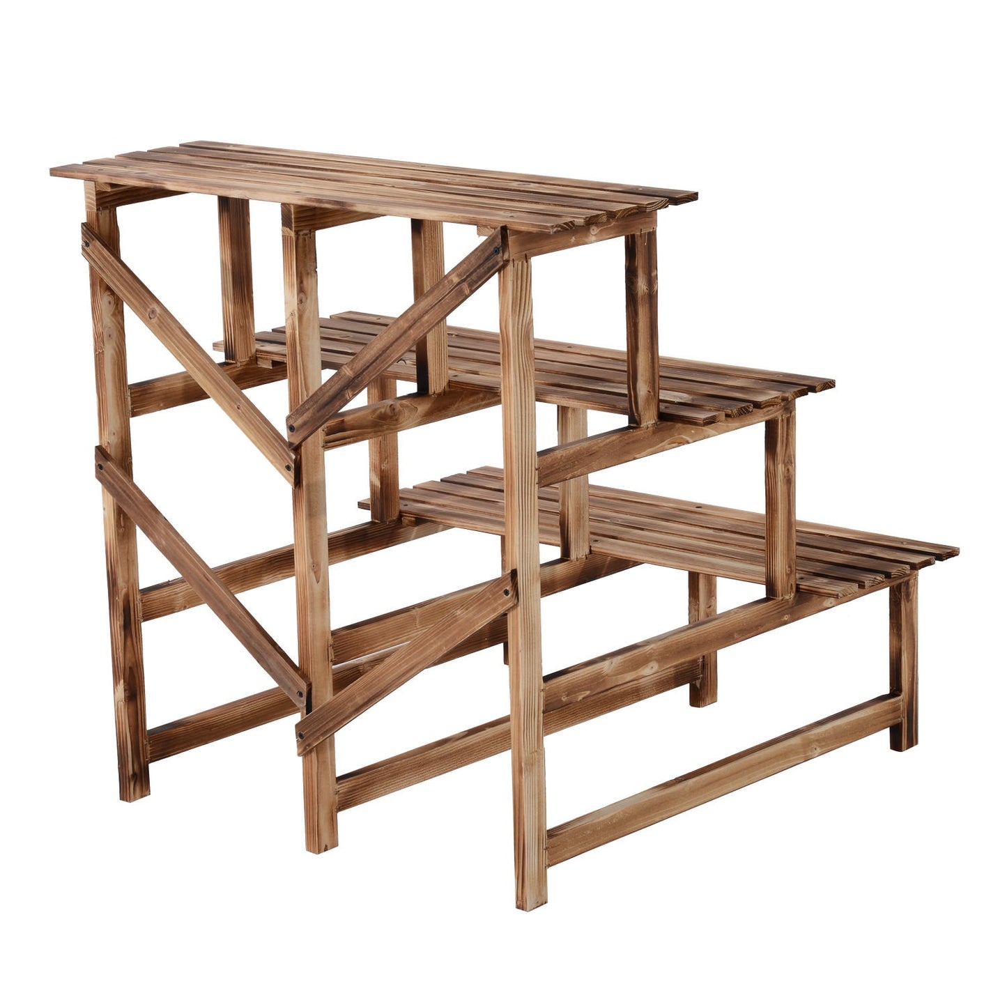 Wooden plant stand, 3-level flower shelf for garden and balcony