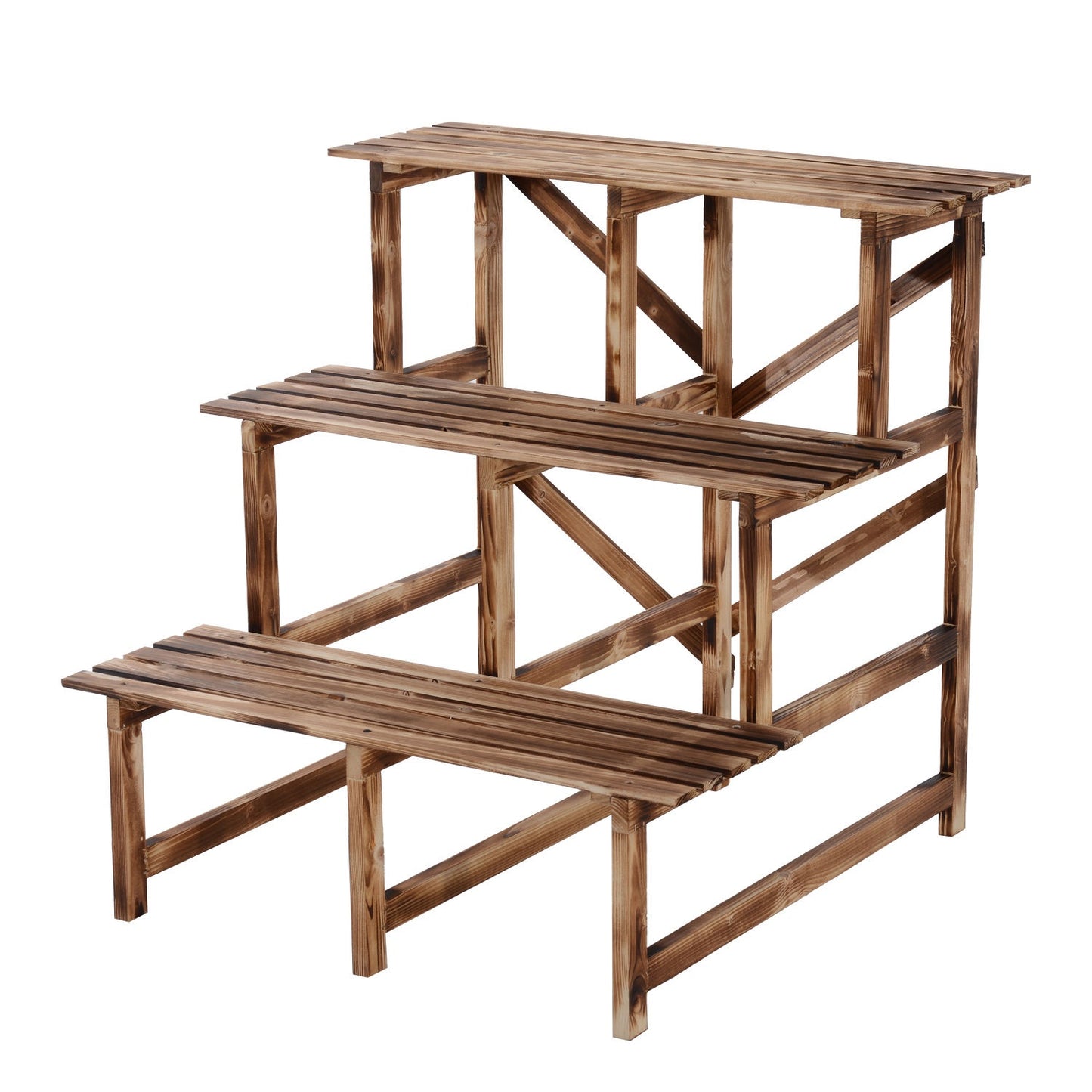 Wooden plant stand, 3-level flower shelf for garden and balcony