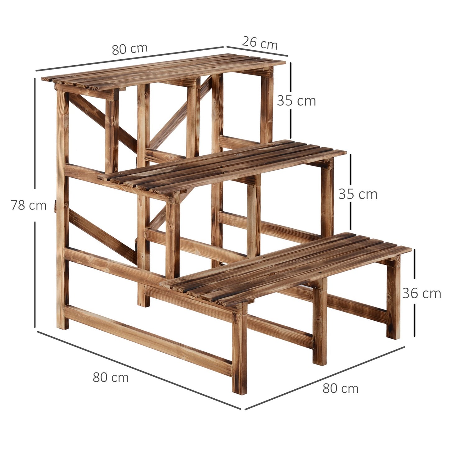Wooden plant stand, 3-level flower shelf for garden and balcony