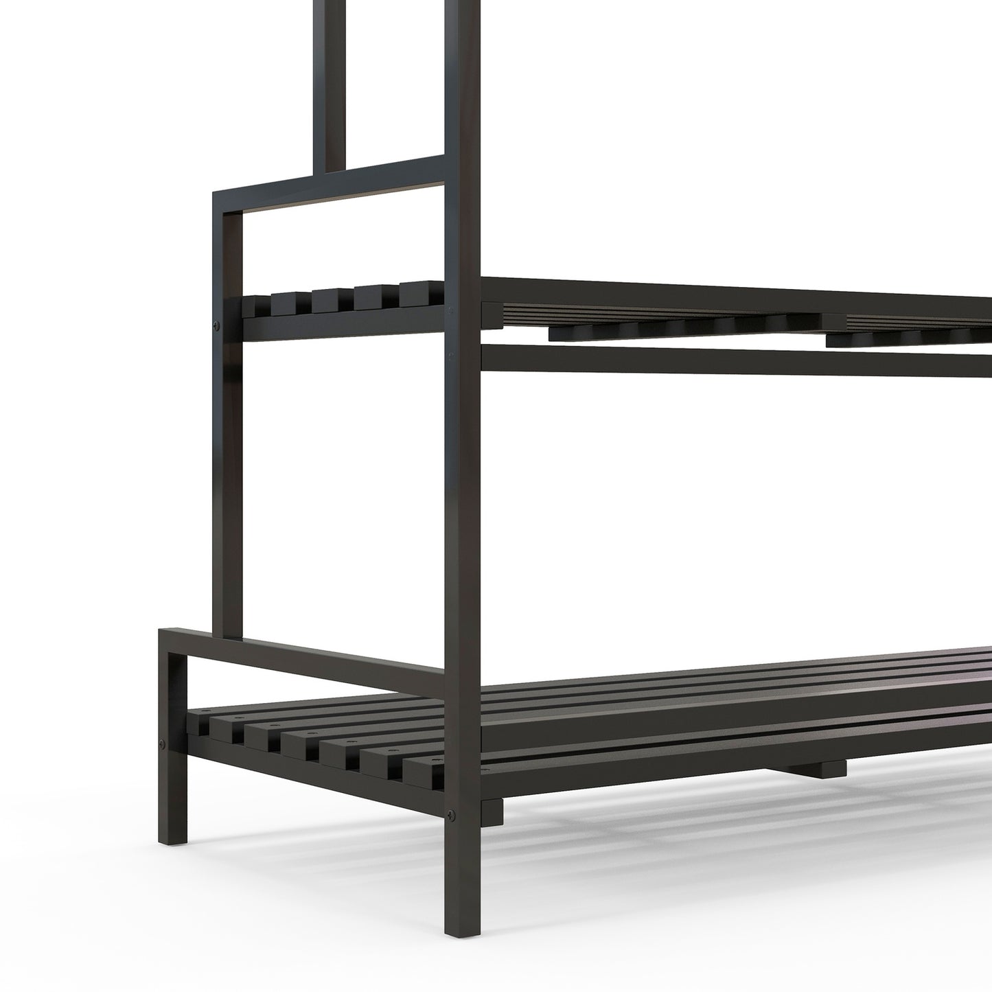 Black Steel Plant Stand - 3 Tiers, 6 Hooks, 110x50x170cm