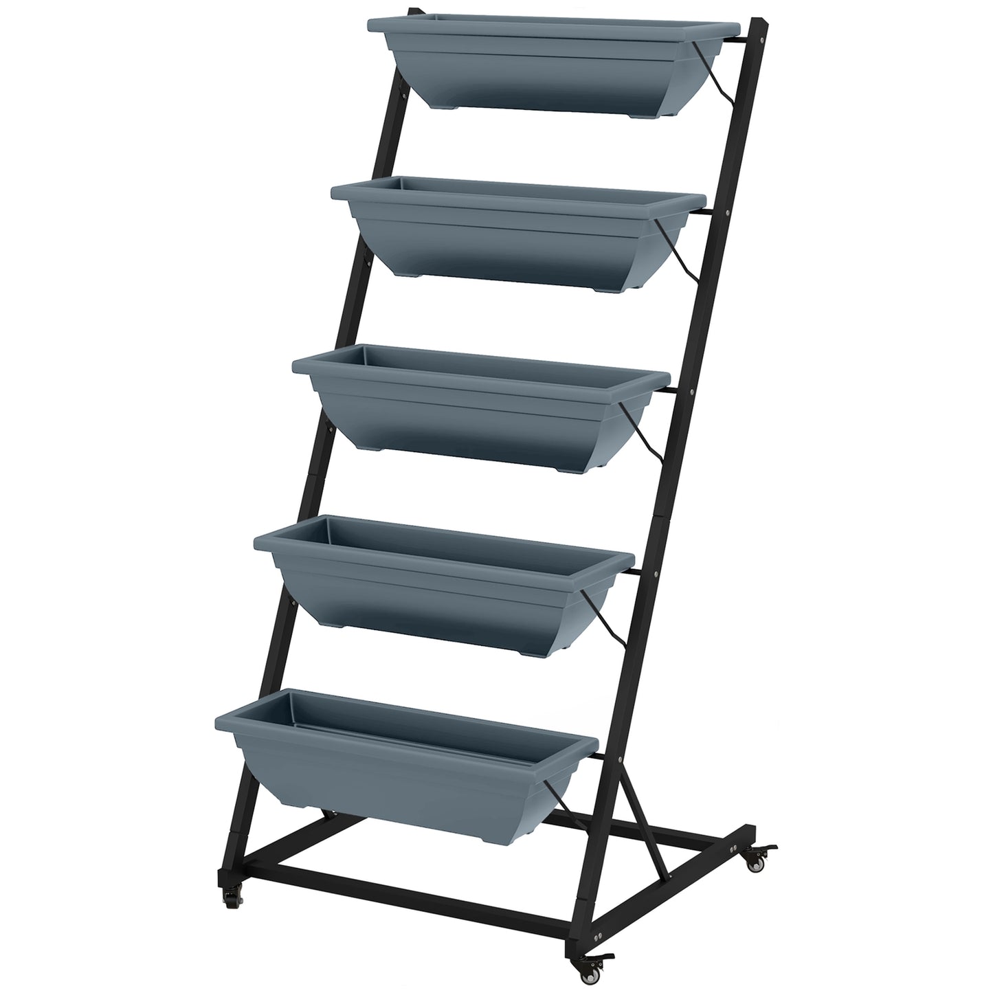 Steel rack with wheels - 5 tiers, gray finish