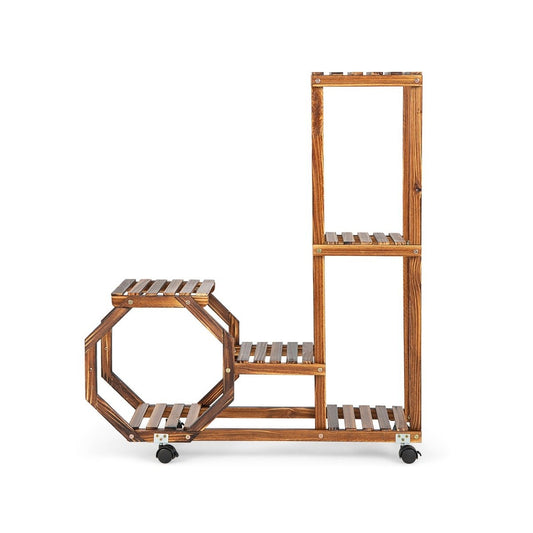 Plant stand with lockable and removable wheels 107 x 29 x 74 cm natural