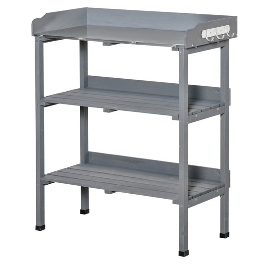 Garden planting table, metal & wood, 76x37x89cm