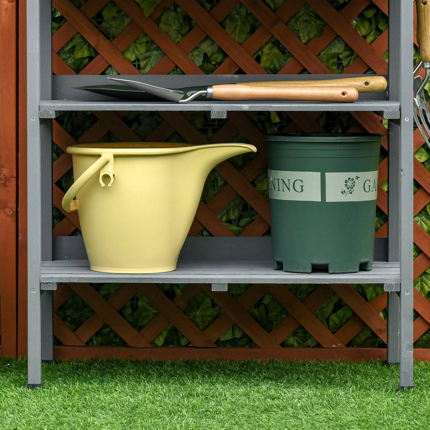 Garden planting table, metal & wood, 76x37x89cm