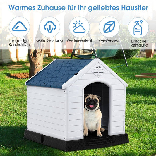 Plastic Dog House Pet Supplies Dog House for Garden 87.7 x 78.5 x 81.5 cm White + Blue