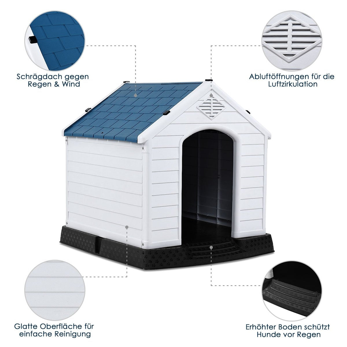 Plastic Dog House Pet Supplies Dog House for Garden 87.7 x 78.5 x 81.5 cm White + Blue
