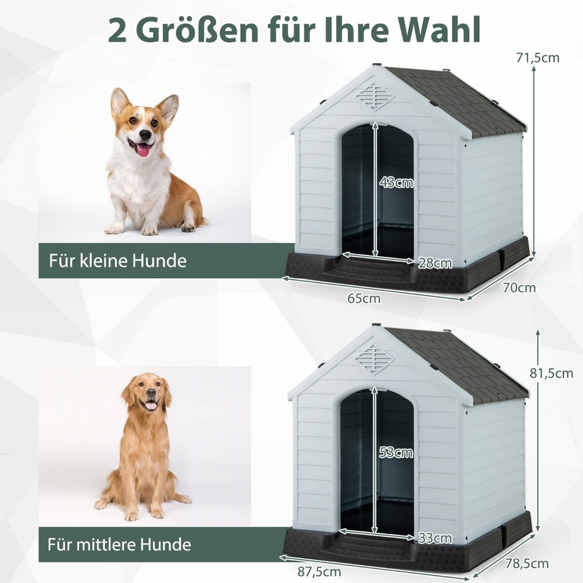 Plastic Dog House with Raised Floor & Waterproof Roof