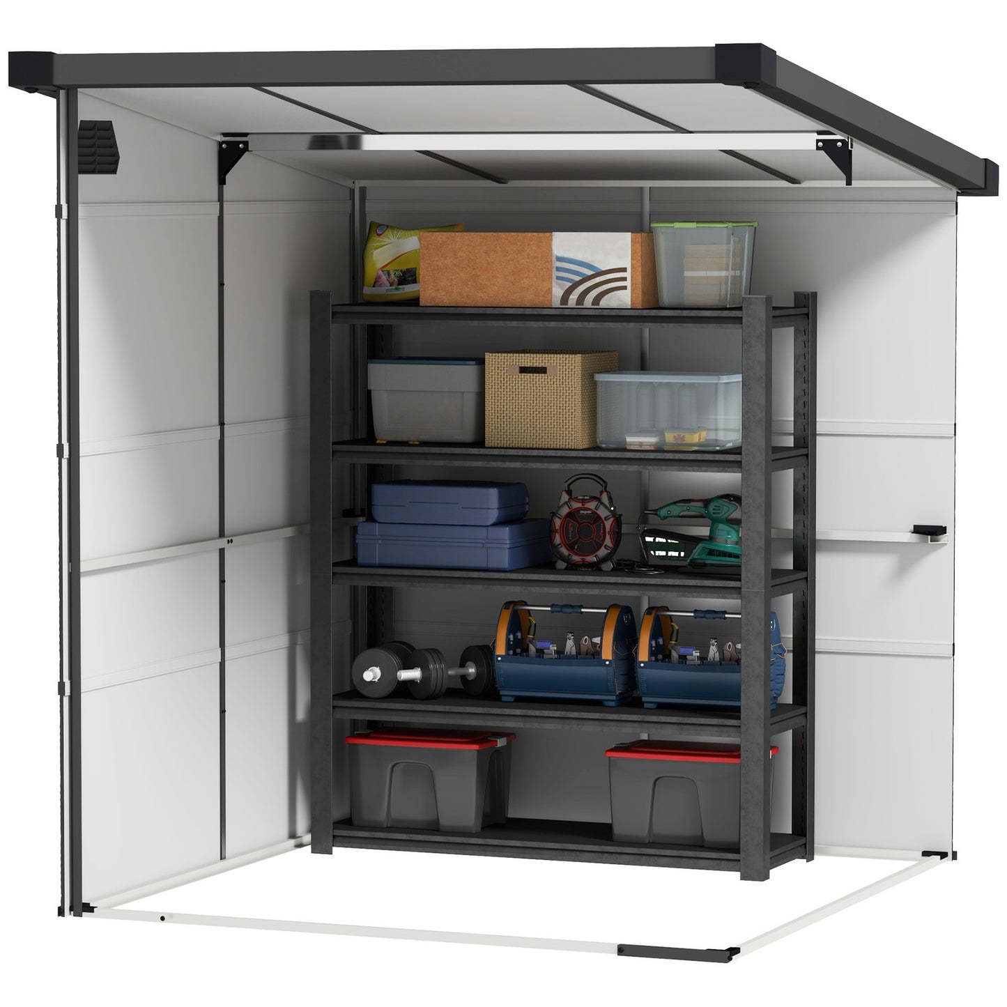 Plastic tool shed - 3.24 m³, lockable, weatherproof, light grey