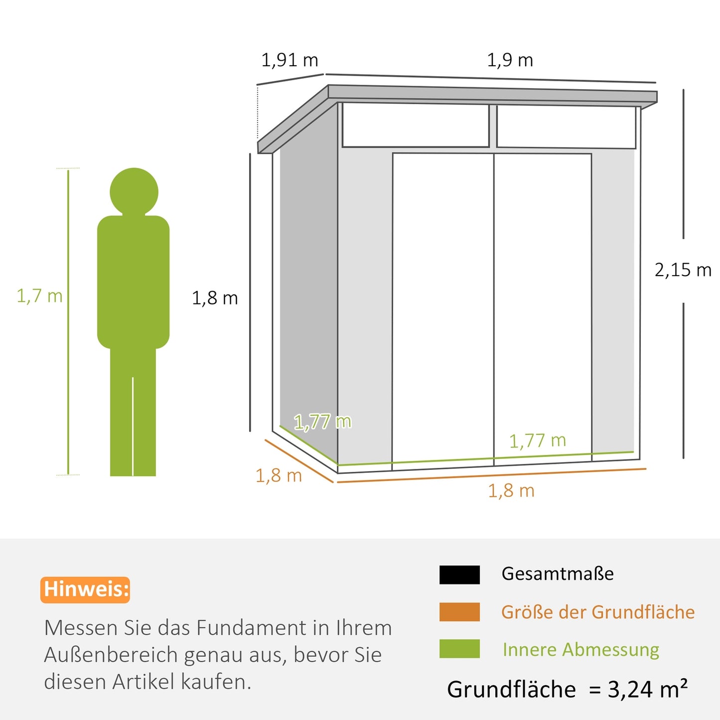 Plastic tool shed - 3.24 m³, lockable, weatherproof, light grey