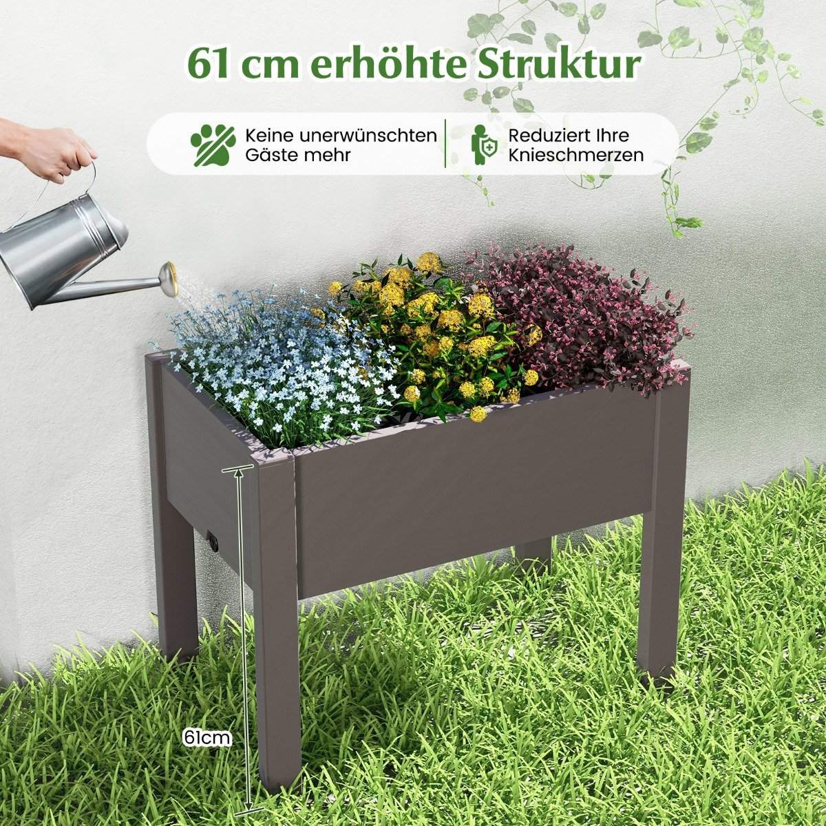 Plastic raised bed garden bed self-watering 53L 76 x 45 x 61 cm coffee