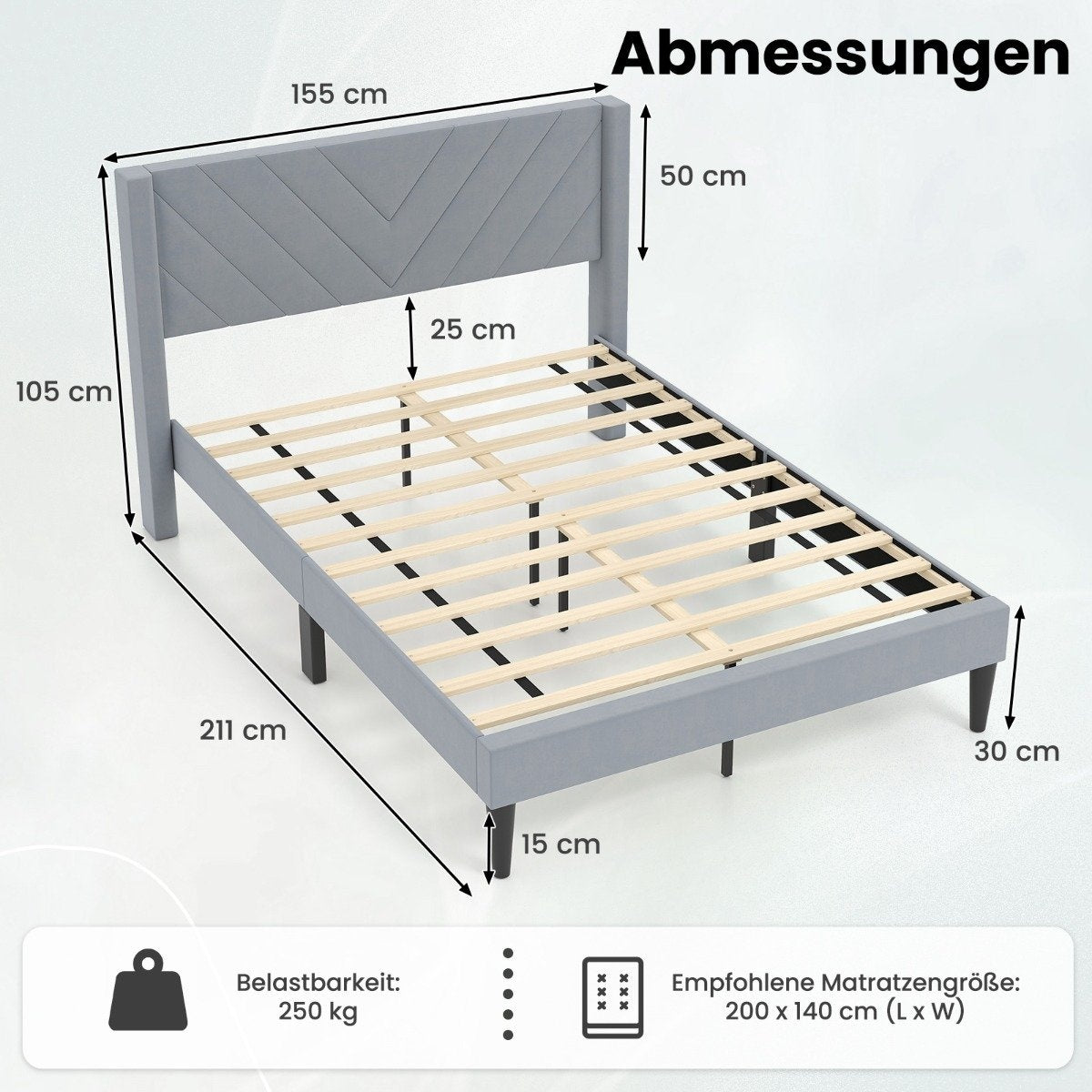 Platform Bed Frame for 200x140 cm Mattress, Grey Velvet