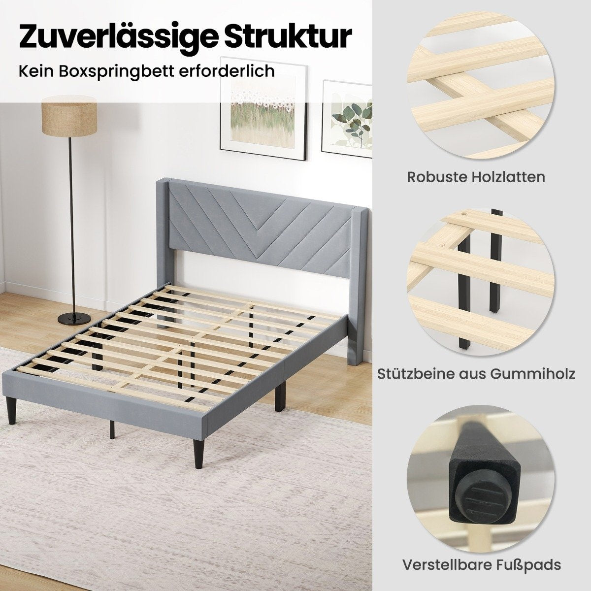Platform Bed Frame for 200x140 cm Mattress, Grey Velvet