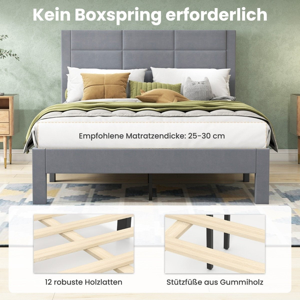 Platform Bed Frame for 200x140 cm Mattress, Grey Velvet