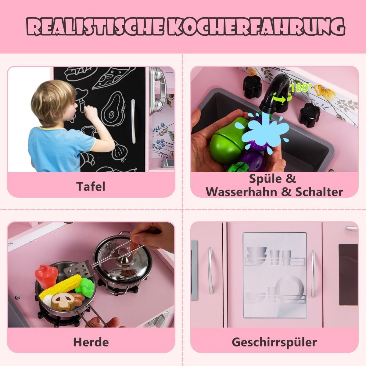 Play Kitchen Set for Toddlers with Chalkboard, Pink