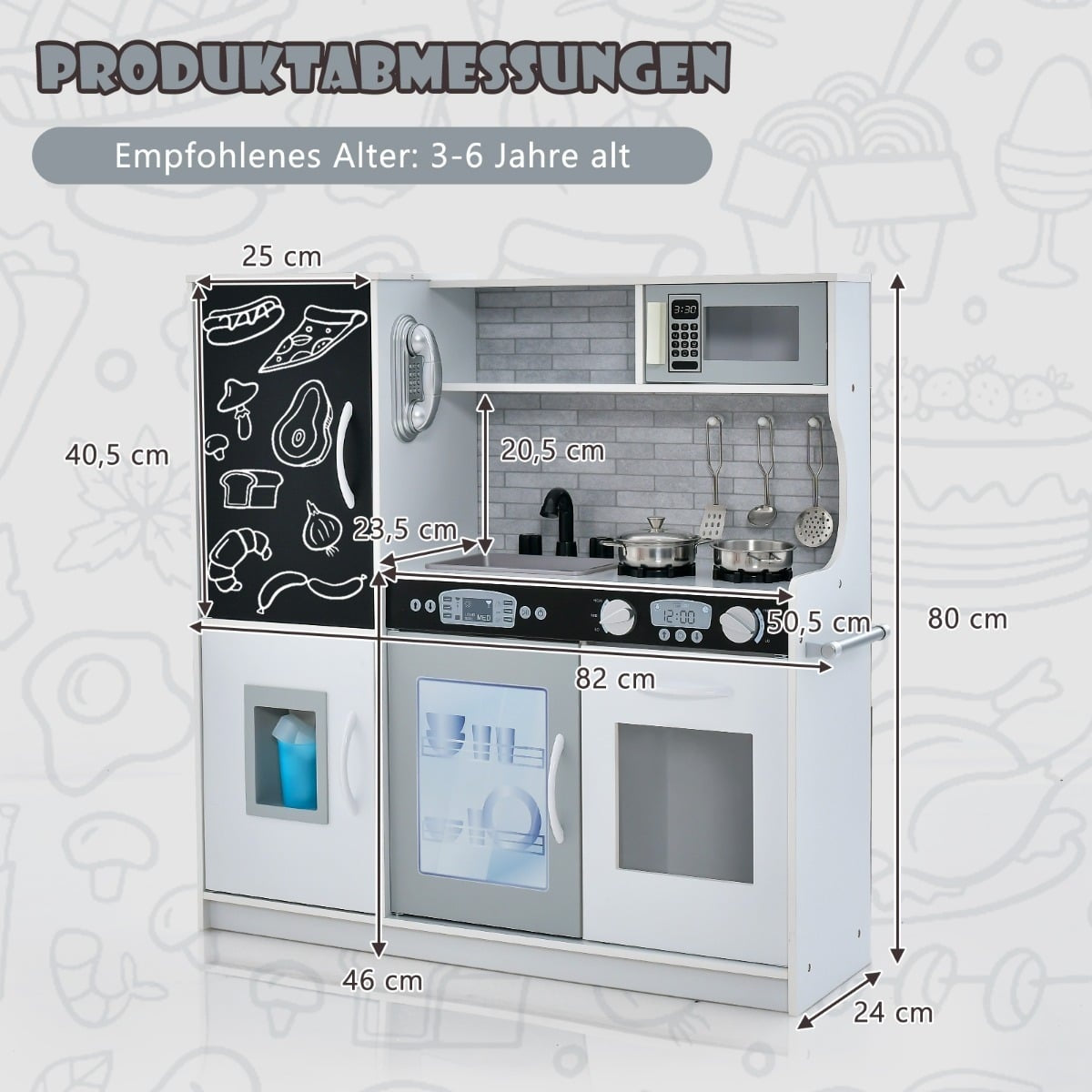 Play Kitchen Set with Blackboard, Sink & Oven – 82x24x80 cm