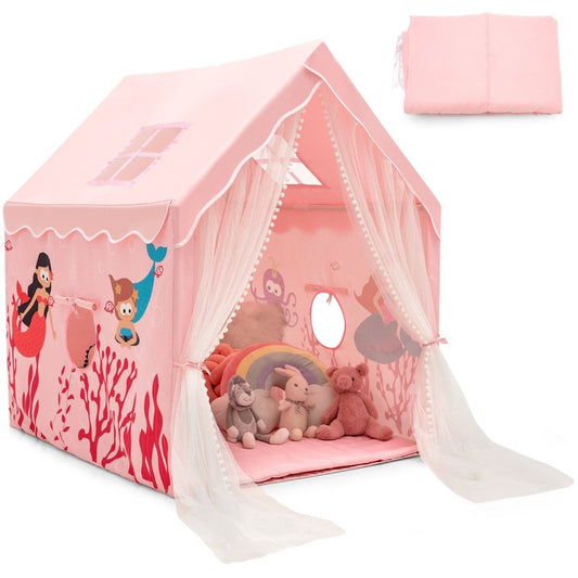 Play Tent Large Children's Tent Indoor Play Tent with Mat Door Curtain 121 x 105 x 137 cm Pink