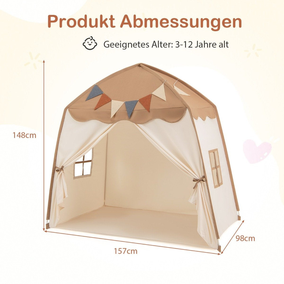 Playhouse Children's Indoor Children's Tent with Flags and Fairy Lights Princess Play Tent Coffee